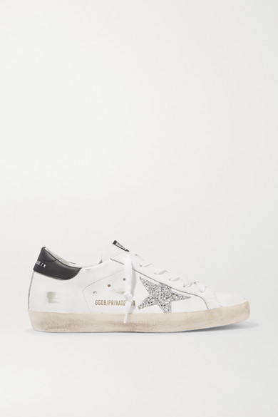 superstar distressed glittered leather sneakers