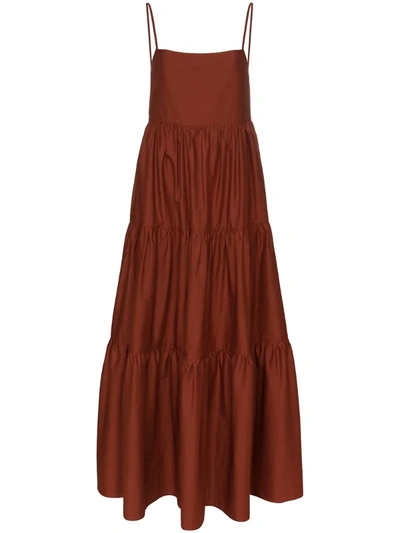 Matteau Open-back Tiered Cotton-poplin Maxi Dress In Brown