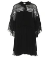 Chloé Lace-paneled Ruffled Plissé-silk Georgette Mini Dress In Black