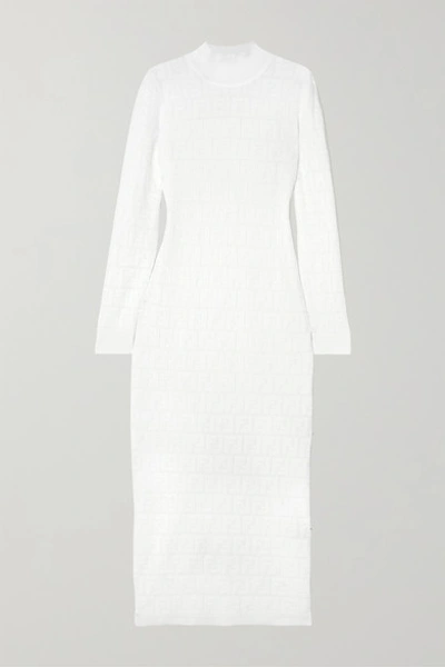 Fendi Cotton-blend Jacquard-knit Midi Dress In White