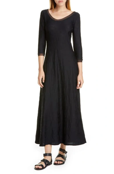 Fuzzi Scoop-neck 3/4-sleeve Stretch Lace Long Dress In Nero