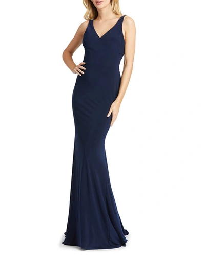 Mac Duggal Embellished Jersey Gown In Midnight