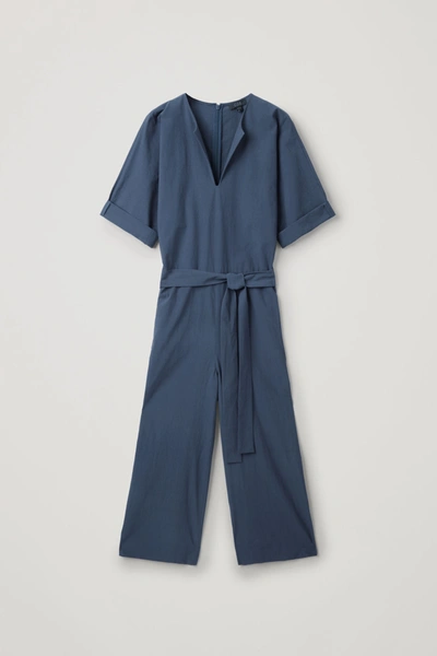 Cos Belted Jumpsuit With V-neck In Blue