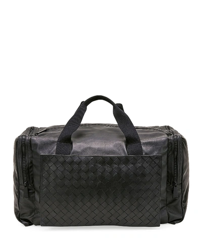 Bottega Veneta Men's Ultra-light Intrecciato Leather Duffel Bag In Black