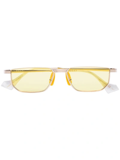 Gucci Yellow Slim Rectangle Sunglasses In Gold