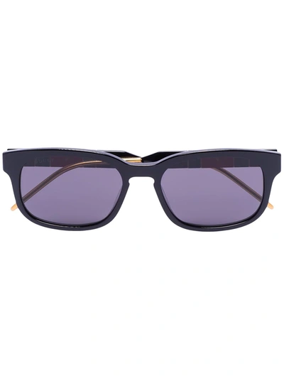 Gucci Black Web Stripe Rectangular Sunglasses
