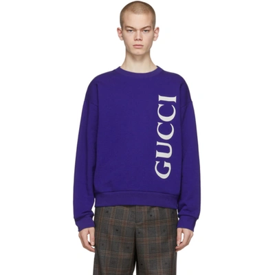 Gucci Logo Cotton Sweatshirt In Blue