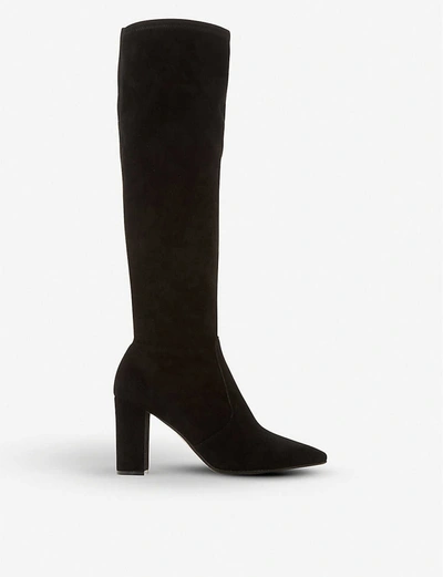 Dune Tampa Knee-high Leather Boots In Black-suede