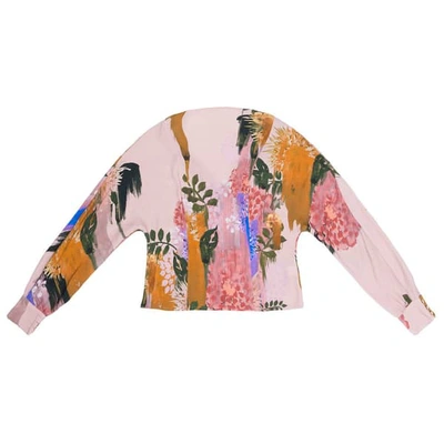 Tomcsanyi Piroska Blurred Flower Print Open Back Tie Blouse In Multicolour