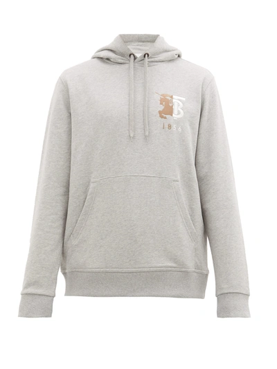 Burberry Hunter Logo-embroidered Cotton Hooded Sweatshirt In Pale Grey Melange