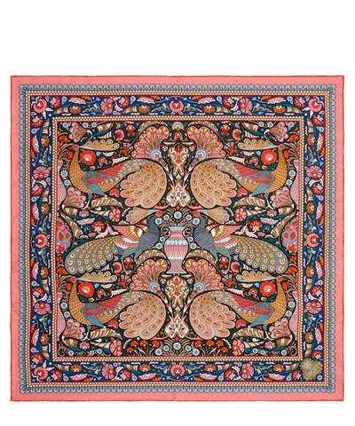 Liberty London Peacock Garden 70 X 70cm Silk Twill Scarf In Khaki