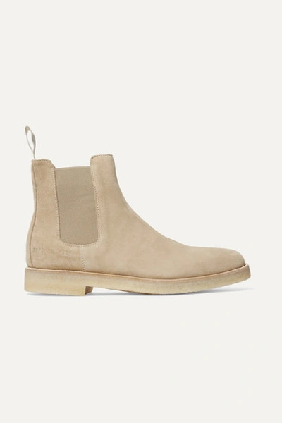 Common Projects Chelsea Boot High Heels Ankle Boots In Beige Suede In Brown