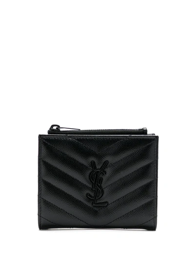Saint Laurent Quilted Logo Plaque Wallet In Black