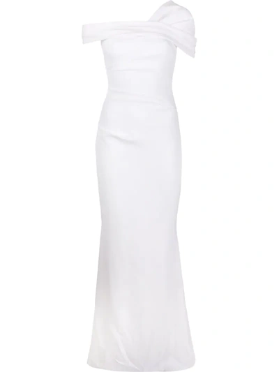 Talbot Runhof Bonette One-shoulder Ruched Stretch-crepe Gown In White