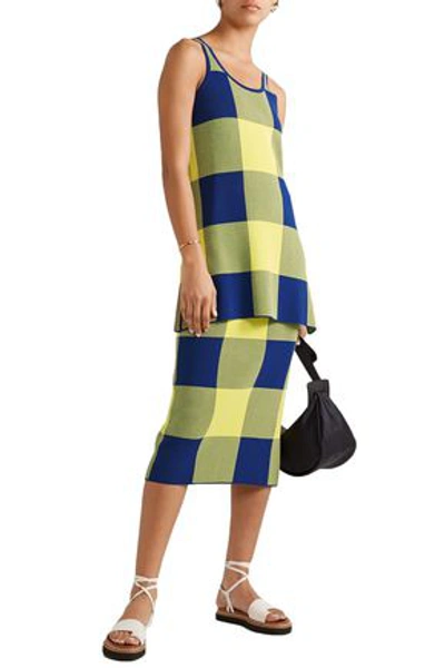 Derek Lam Gingham Jacquard-knit Midi Skirt In Yellow