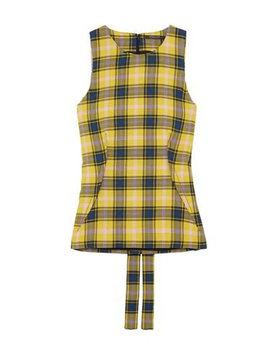 Derek Lam Checked Cotton And Wool-blend Gauze Top In Yellow