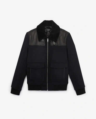 The Kooples Orione Leather-trimmed Jacket In Navy