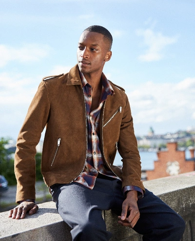 The Kooples Biker-style Camel-coloured Leather Jacket In Brown