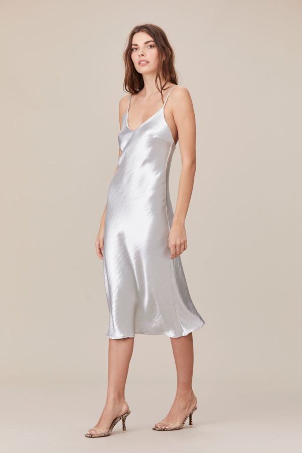 silver slip gown
