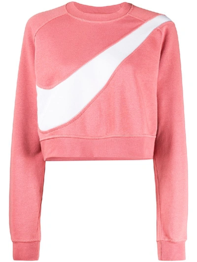 Nike Cropped Swoosh Logo Jumper In Pink
