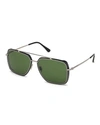 Tom Ford Men's Lionel Square Metal Double-bridge Sunglasses In Black