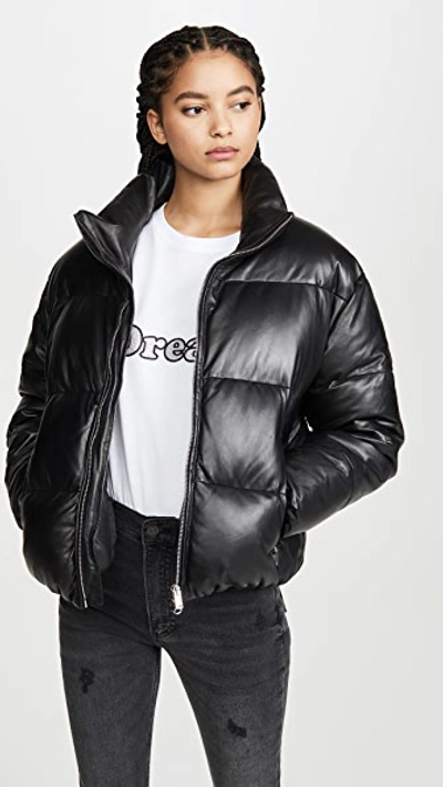 One By Lamarque Iris Leather Puffer In Black