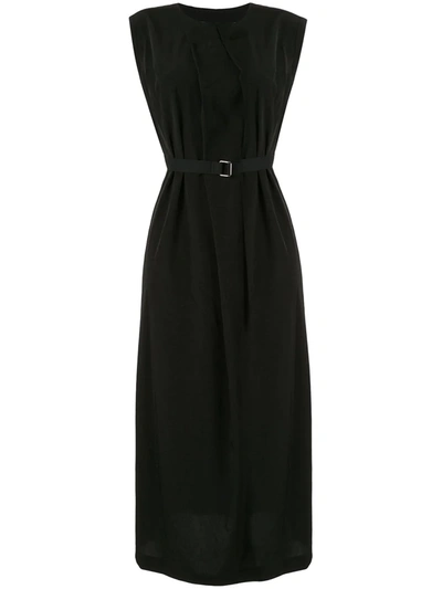 Y's Sleeveless Belted Waist Dress In Black