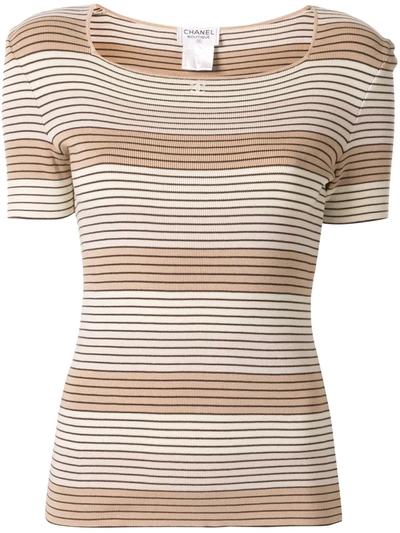 Pre-owned Chanel 1998 Striped T-shirt In Brown