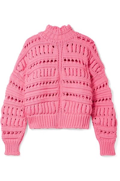 Isabel Marant Zoe Oversized Open-knit Cotton-blend Turtleneck Sweater In Pink