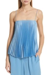 Vince Pleated Satin-crepe Camisole In Blue Pumice