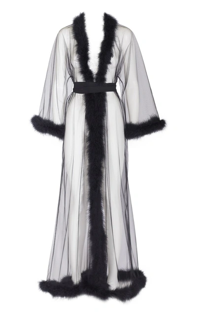 Rosamosario Peter Pan Long Robe In Tulle Decorated With Black Feathers