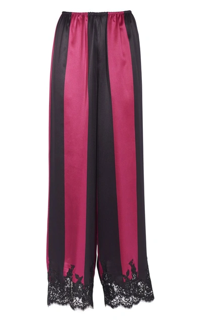 Rosamosario Wallah, Let's Stripes!" Silk Satin Large Stripes Trousers With Lace" In Pink