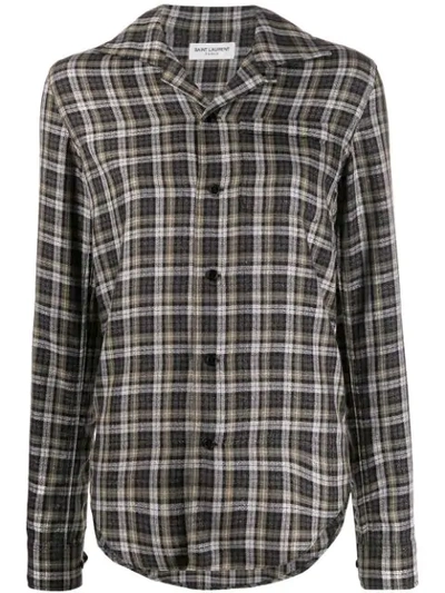 Saint Laurent Long-sleeved Checkered Shirt In Brown