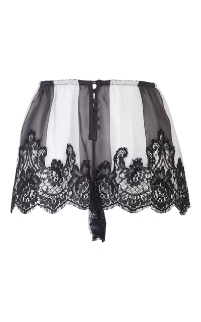 Rosamosario Chaplin's Love" Silk Georgette Large Stripes Boxers With Lace" In Black