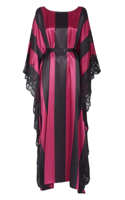 Rosamosario Wallah, Let's Stripes!" Silk Satin Large Stripes Kaftans With Lace" In Pink