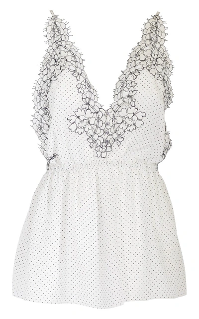 Rosamosario Chaplin's Love" Silk Crepe Printed Polka-dots Top With Lace" In White