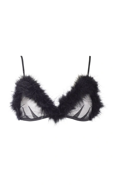 Rosamosario Peter Pan Triangle Bra In Tulle Decorated With Black Feathers