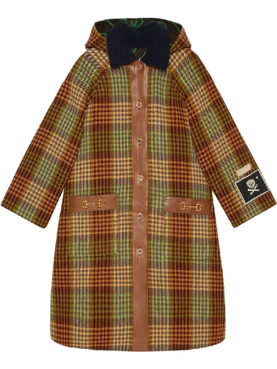 Gucci Check Wool Coat With Horsebit In Brown