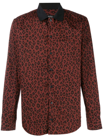 Apc Long-sleeved Leopard-print Shirt In Red
