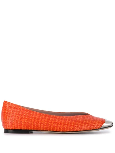 Emilio Pucci Woven Metallic Toe Ballerinas In Orange