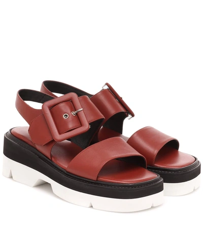 Dries Van Noten Buckle Leather Platform Sport Sandals In Rust