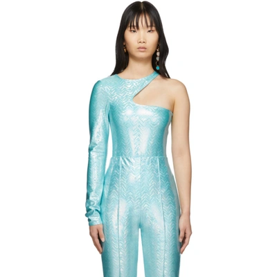 Saks Potts Ssense Exclusive Blue Asymmetric One-piece Swimsuit In Shimmeraqua