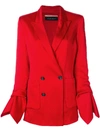 Roland Mouret Nobleman Stretch-silk Ruffle-cuff Blazer In Crimson