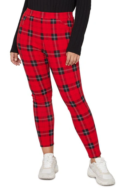 Sanctuary Grease Check Legging Pants In Party Red Plaid