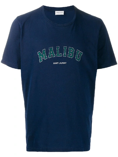 Saint Laurent Malibu Logo Printed T-shirt In 蓝色