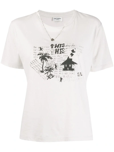 Saint Laurent Graphic Print Necklace T-shirt, Size Medium In Grey