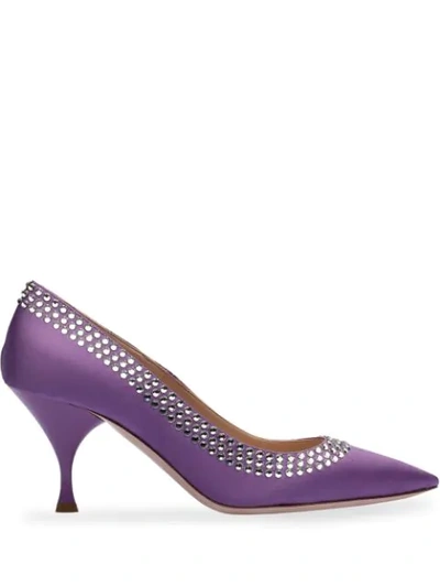 Miu Miu Crystal-embellished 75mm Pumps In Purple