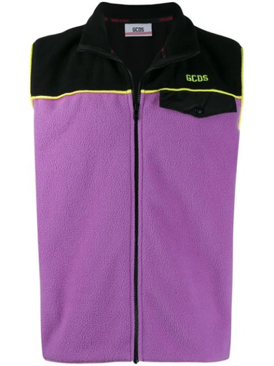 Gcds Colour Block Fleece Waistcoat In Purple