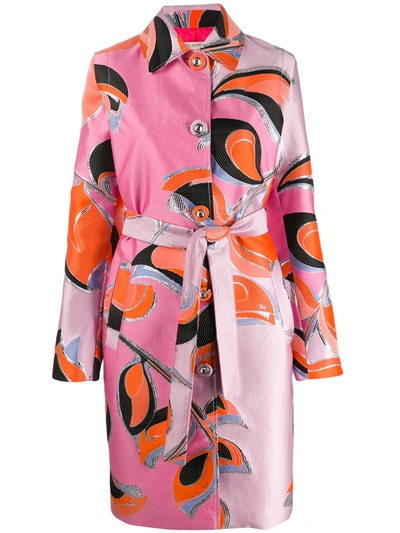 Emilio Pucci Patterned Single-breasted Coat In Pink