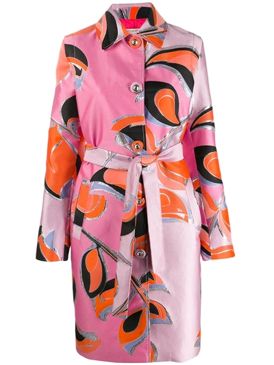 Pucci Patterned Single-breasted Coat In Pink